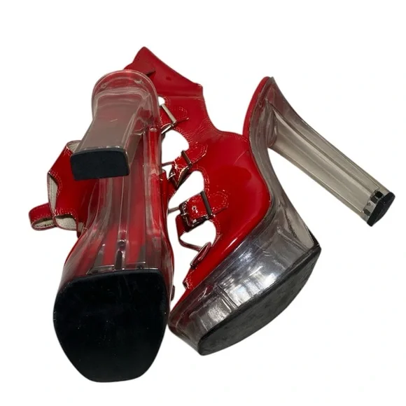 ‼️NOW SOLD‼️1990s RARE “Hot Peppers” Custom Red Strappy Buckle Platform Heels - Picture 4 of 5